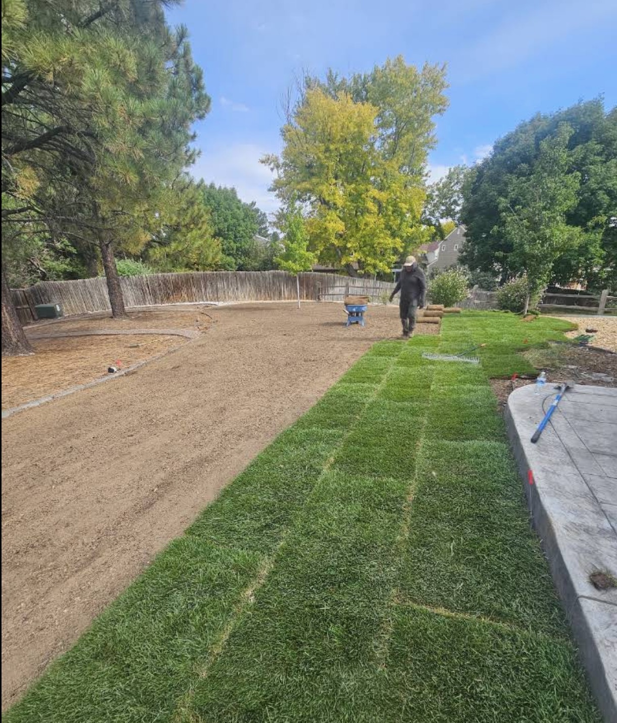 Sod being laid over graded soil